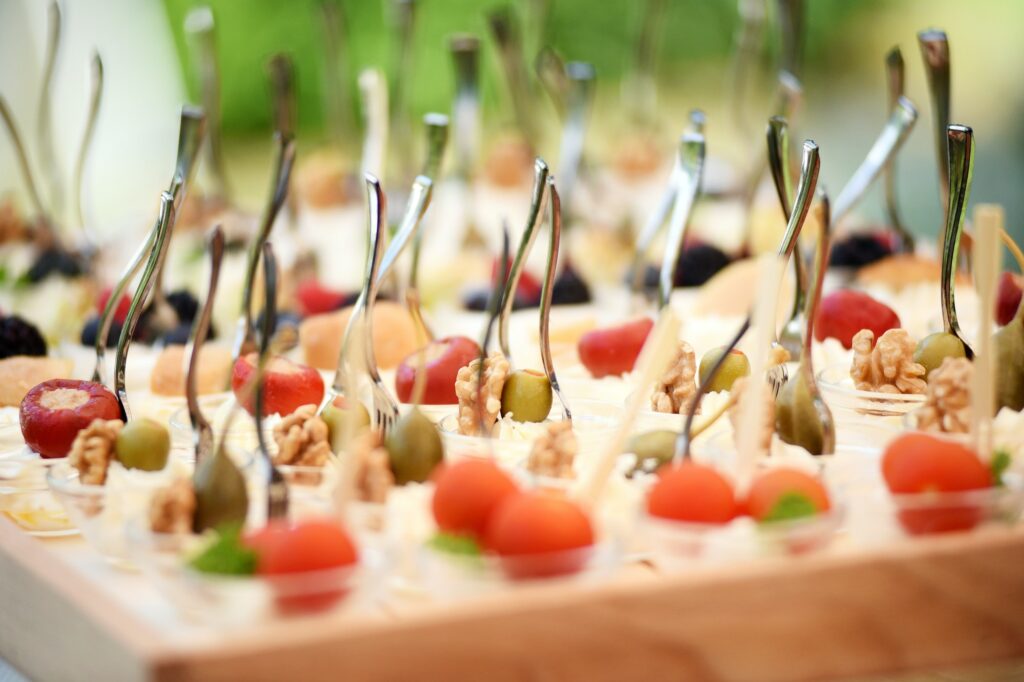 Tray with finger food on wedding